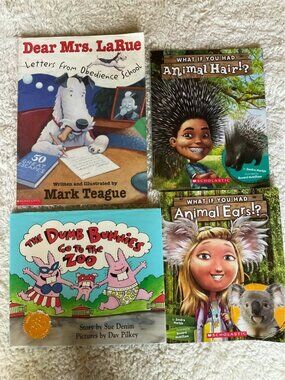 Children's Books: Animal Hair?, Animal Ears?, Dear Mrs. LaRue, The Dumb Bunnies